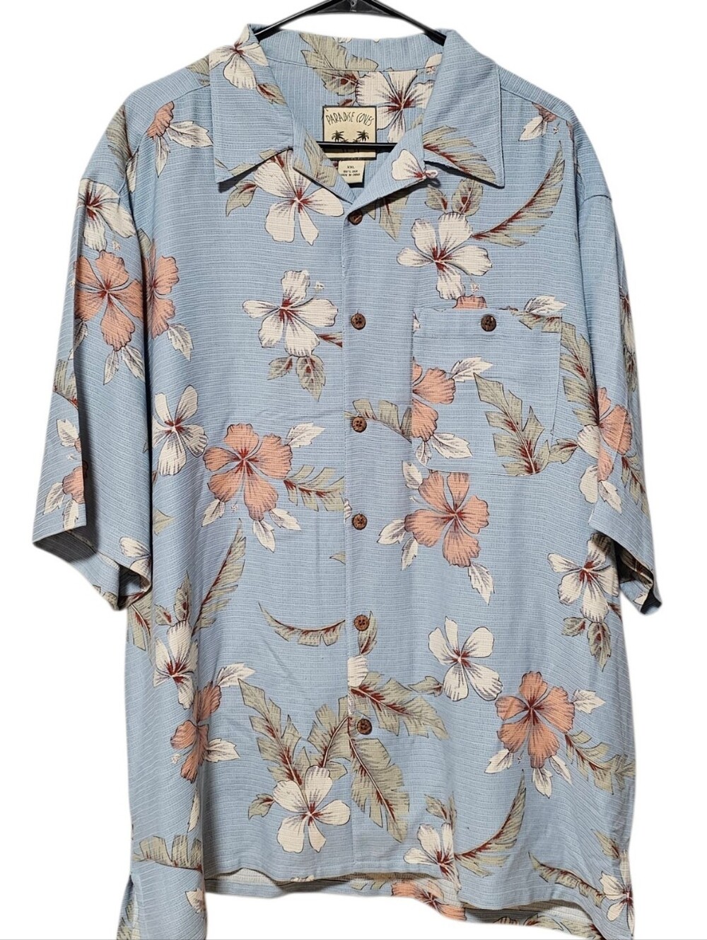 Paradise Coves Men's Hawaiian Print Short Sleeve Button Down 100% Silk Size XXL